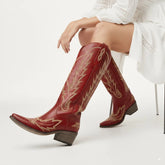The Rosemary - Red Classic Tall Cowgirl Boots with Embroidery